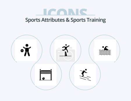 Ilustración de Sports Atributes And Sports Training Glyph Icon Pack 5 Icon Design. steeplechase. runner. exercise. jumping. man - Imagen libre de derechos