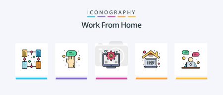 Ilustración de Work From Home Line Filled 5 Icon Pack Including folder. file. online. document. working area. Creative Icons Design - Imagen libre de derechos