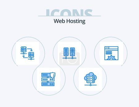 Téléchargez les illustrations : Web Hosting Blue Icon Pack 5 Icon Design. web brower. server. server hosting. data. data - en licence libre de droit