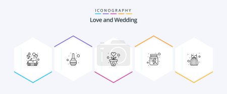 Téléchargez les illustrations : Wedding 25 Line icon pack including romance. jar. polish. heart. heart - en licence libre de droit