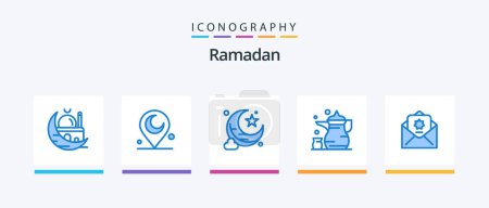 Téléchargez les illustrations : Ramadan Blue 5 Icon Pack Including envelope. religion. moon. ramadan. cup. Creative Icons Design - en licence libre de droit