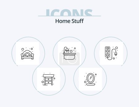 Ilustración de Home Stuff Line Icon Pack 5 Icon Design. dust. drink. couch. tea. coffee - Imagen libre de derechos