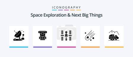 Ilustración de Space Exploration And Next Big Things Glyph 5 Icon Pack Including space. asteroid. cryonics. space. platform. Creative Icons Design - Imagen libre de derechos