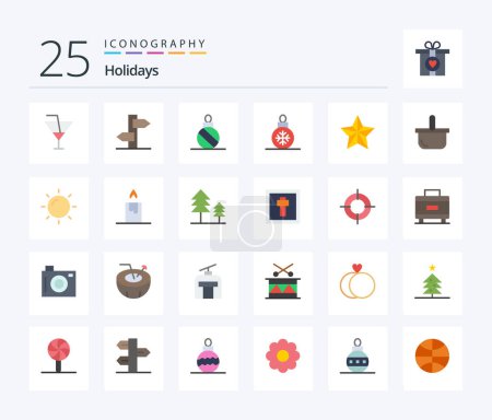 Téléchargez les illustrations : Holidays 25 Flat Color icon pack including food. star. ball. holiday. christmas - en licence libre de droit