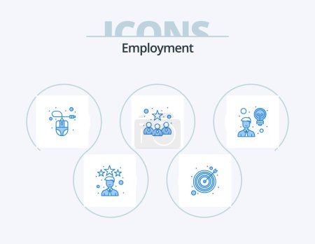 Ilustración de Employment Blue Icon Pack 5 Icon Design. employee. best team. computer. profile. business - Imagen libre de derechos