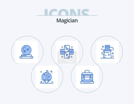 Illustration for Magician Blue Icon Pack 5 Icon Design. card. tarot. ball. horoscope. star - Royalty Free Image