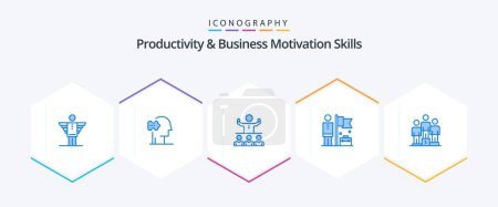 Ilustración de Productivity And Business Motivation Skills 25 Blue icon pack including flag. achieve. solutions. accomplished. mentorship - Imagen libre de derechos