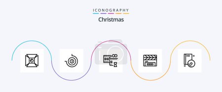 Illustration for Christmas Line 5 Icon Pack Including disc. cd. film stip. bluray. clapperboard - Royalty Free Image