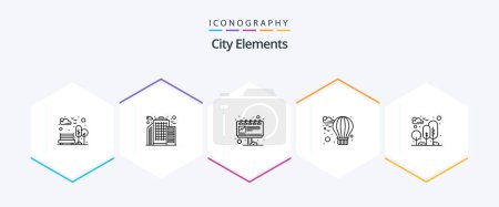 Illustration for City Elements 25 Line icon pack including park. garden. billboard. city. balloon - Royalty Free Image