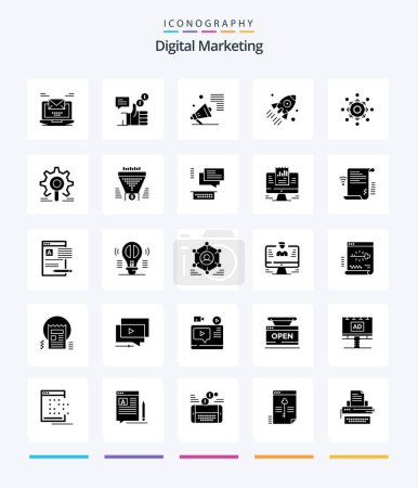 Ilustración de Creative Digital Marketing 25 Glyph Solid Black icon pack  Such As business. launch. facebook. promote. megaphone - Imagen libre de derechos