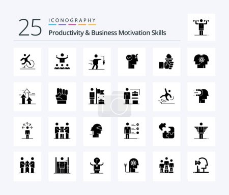 Téléchargez les illustrations : Productivity And Business Motivation Skills 25 Solid Glyph icon pack including power. brain. mentorship. goal. extrinsic - en licence libre de droit