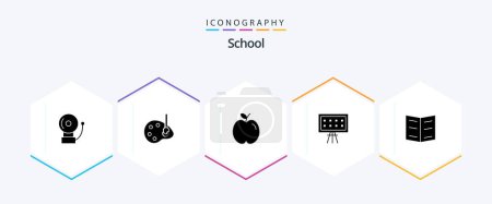 Illustration for School 25 Glyph icon pack including education. book. education. presentation. board - Royalty Free Image