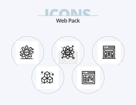 Téléchargez les illustrations : Web Pack Line Icon Pack 5 Icon Design. . coding. timer. atom. gear - en licence libre de droit