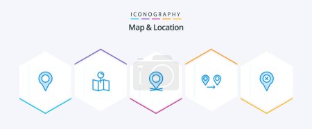 Illustration for Map and Location 25 Blue icon pack including . . gps. map. pin - Royalty Free Image