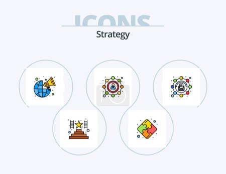 Téléchargez les illustrations : Strategy Line Filled Icon Pack 5 Icon Design. settings. global. browser. gear. success - en licence libre de droit