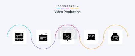 Illustration for Video Production Glyph 5 Icon Pack Including digital audio editor. audio editing. radio receiver. photo retouching. modify photographs - Royalty Free Image