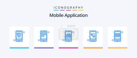 Téléchargez les illustrations : Mobile Application Blue 5 Icon Pack Including application. phone. communication. mobile. app. Creative Icons Design - en licence libre de droit