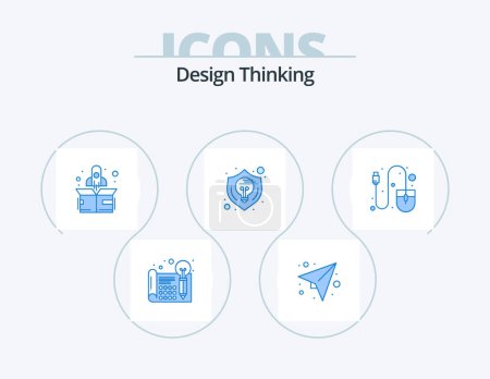 Téléchargez les illustrations : Design Thinking Blue Icon Pack 5 Icon Design. computer. shield. send. idea. creative - en licence libre de droit