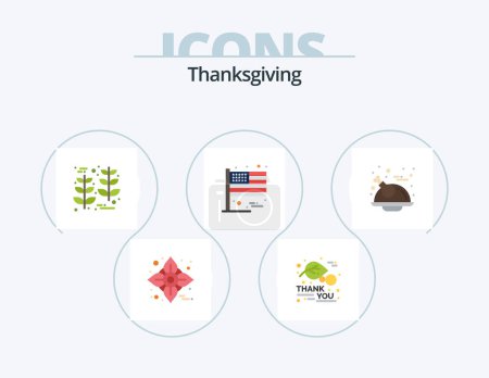Téléchargez les illustrations : Thanksgiving Flat Icon Pack 5 Icon Design. thanksgiving. usa. grain. thanksgiving. american - en licence libre de droit
