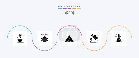 Téléchargez les illustrations : Spring Glyph 5 Icon Pack Including thermometer. butterfly. ladybug. flower. spring - en licence libre de droit