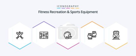 Illustration for Fitness Recreation And Sports Equipment 25 Line icon pack including sport. gloves. soccer. glove. helmet - Royalty Free Image