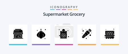 Téléchargez les illustrations : Grocery Glyph 5 Icon Pack Including . purse. egg. basket. Creative Icons Design - en licence libre de droit