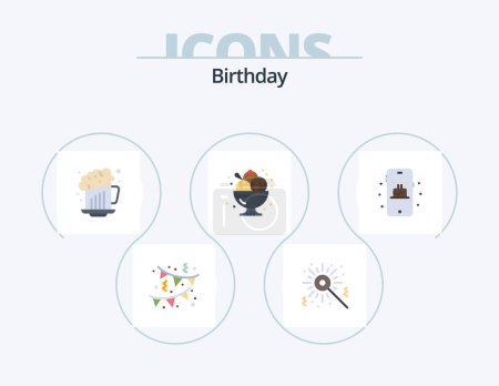 Téléchargez les illustrations : Birthday Flat Icon Pack 5 Icon Design. cake. birthday. birthday. sweet. ice cream - en licence libre de droit