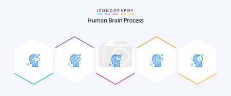 Illustration for Human Brain Process 25 Blue icon pack including learning. human. puzzle. head. pie chart - Royalty Free Image