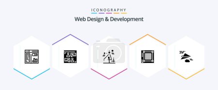 Téléchargez les illustrations : Web Design And Development 25 Glyph icon pack including layout . design . user . graphic design - en licence libre de droit