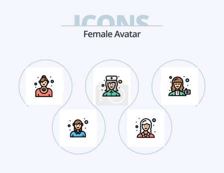 Ilustración de Female Avatar Line Filled Icon Pack 5 Icon Design. sword. fencing. profile. female. student - Imagen libre de derechos