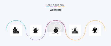 Illustration for Valentine Glyph 5 Icon Pack Including marriage. love. bakery. day. valentine - Royalty Free Image