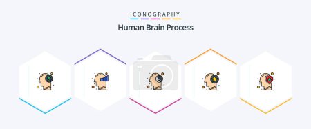 Illustration for Human Brain Process 25 FilledLine icon pack including brain. star. balance. mind. head - Royalty Free Image