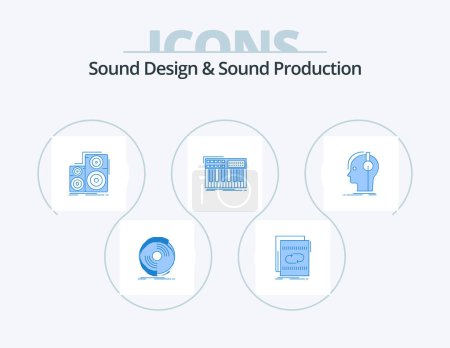Téléchargez les illustrations : Sound Design And Sound Production Blue Icon Pack 5 Icon Design. midi. synth. mix. studio. monitor - en licence libre de droit