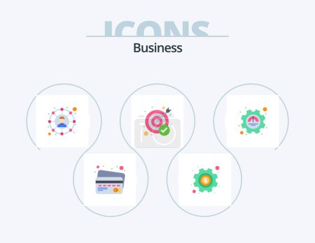 Ilustración de Business Flat Icon Pack 5 Icon Design. performance. efficiency. social. target. goal - Imagen libre de derechos