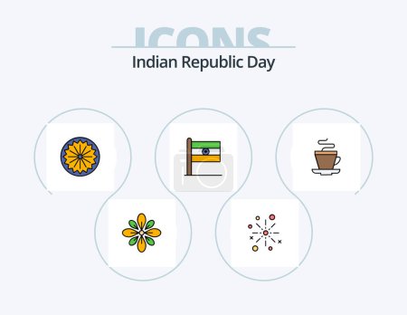 Téléchargez les illustrations : Indian Republic Day Line Filled Icon Pack 5 Icon Design. animal. day. country. cake . festival - en licence libre de droit