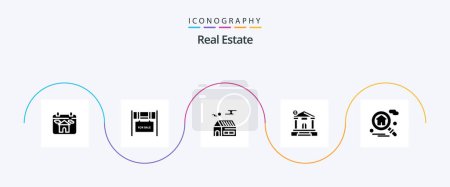 Téléchargez les illustrations : Real Estate Glyph 5 Icon Pack Including dollar . estate . real estate. house - en licence libre de droit