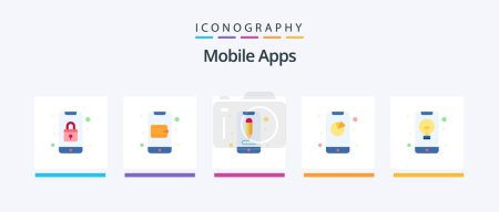 Ilustración de Mobile Apps Flat 5 Icon Pack Including app. app. wallet. analytics. ui. Creative Icons Design - Imagen libre de derechos
