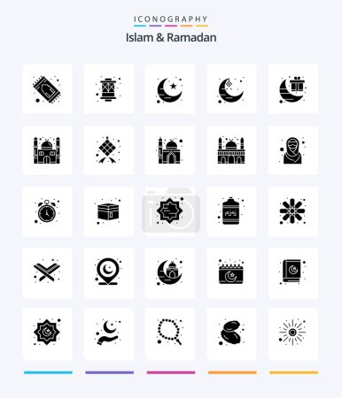 Téléchargez les illustrations : Creative Islam And Ramadan 25 Glyph Solid Black icon pack  Such As celebration. moon. celebration. eid. crescent - en licence libre de droit
