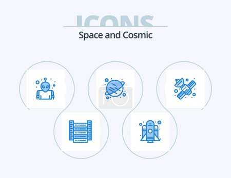 Téléchargez les illustrations : Space Blue Icon Pack 5 Icon Design. telecommunication. network. planet. media. space - en licence libre de droit