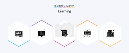 Illustration for Learning 25 Glyph icon pack including online. education. result. physics formula. board - Royalty Free Image