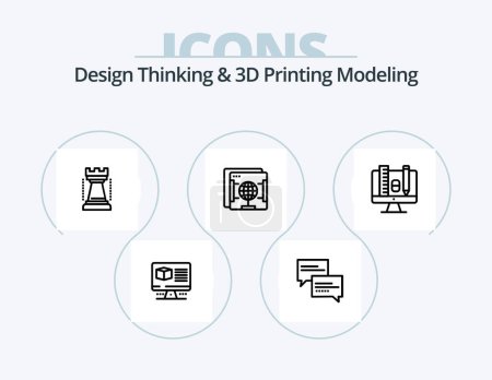 Illustration for Design Thinking And D Printing Modeling Line Icon Pack 5 Icon Design. education. monitor. film. graph. computer - Royalty Free Image