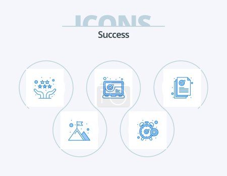 Illustration for Sucess Blue Icon Pack 5 Icon Design. tick mark. checked. timer. seo. review - Royalty Free Image