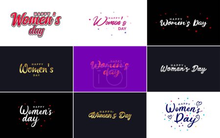 Téléchargez les illustrations : Abstract Happy Women's Day logo with a women's face and love vector logo design in pink and black colors - en licence libre de droit