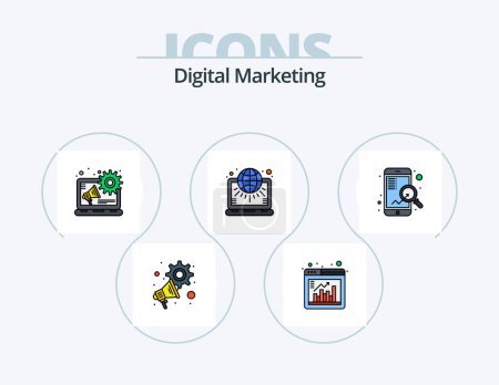 Illustration for Digital Marketing Line Filled Icon Pack 5 Icon Design. data. marketing. target. world. net - Royalty Free Image