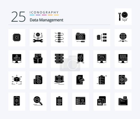 Illustration for Data Management 25 Solid Glyph icon pack including options . configuration . setting . note - Royalty Free Image