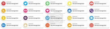 Ilustración de 20 Social Media Platform Card Style Follow Me Icons with Customizable Message such as slack. feed. rakuten and inbox icons. Fully customizable and professional - Imagen libre de derechos