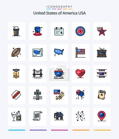Téléchargez les illustrations : Creative Usa 25 Line FIlled icon pack  Such As flag. star. calender. maony. american - en licence libre de droit