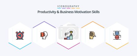 Ilustración de Productivity And Business Motivation Skills 25 FilledLine icon pack including focus. business. note. focusing solutions. trophy - Imagen libre de derechos