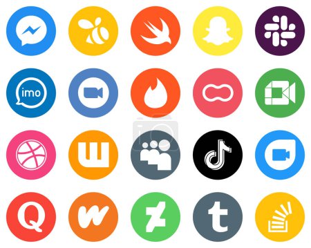 Illustration for 20 Versatile White Icons mothers. tinder. audio and video Flat Circle Backgrounds - Royalty Free Image