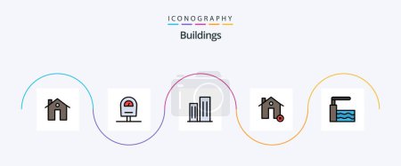 Téléchargez les illustrations : Buildings Line Filled Flat 5 Icon Pack Including house. clear. architecture. cancel. skyscrapers - en licence libre de droit